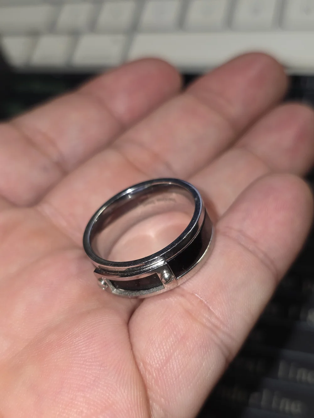 Silver Band Ring with Black Inlay